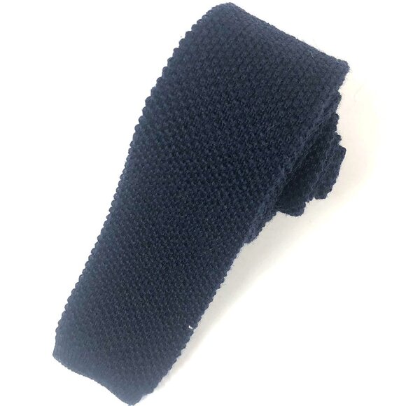Vintage OLEG CASSINI Navy Blue Knit Tie Slim Skinny Square Bottom Made in USA - Picture 1 of 5